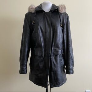 vintage leather parka with fur hood